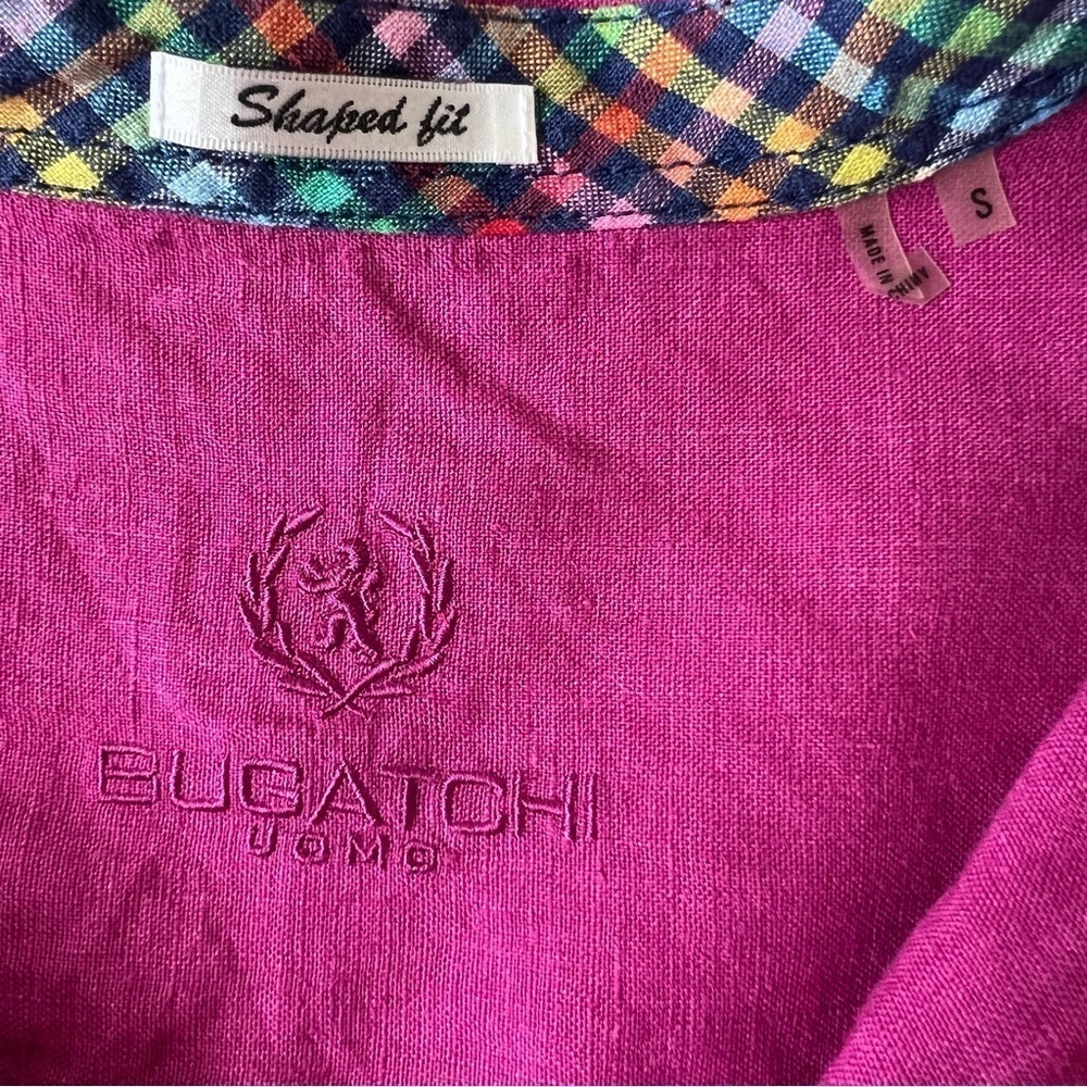 Bugatchi Men’s Shaped Fit Pink Linen Short Sleeve Button Down Shirt - Picture 6 of 9